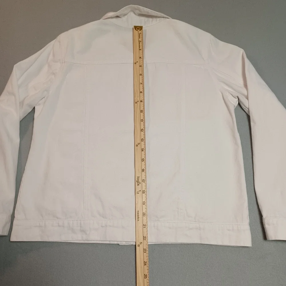 New‎ Direction Woman White Denim Jacket 100% Cotton Trucker Style Size L 54742NJ